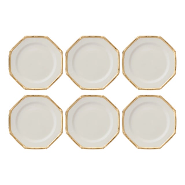 White Plates with Gold Bamboo from Este Ceramiche, Set of 6 For Sale