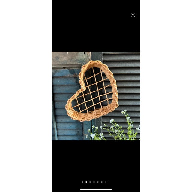 Natural Bohemian Handmade Rattan Heart Shaped Basket, Wall Decor For Sale - Image 9 of 12