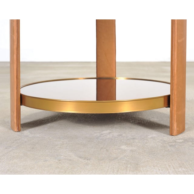 Camel Ralph Lauren Dalton Side Drink Table Brass Leather and Glass For Sale - Image 8 of 18