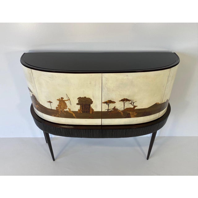 Art Deco Italian Bar Cabinet in Parchment with Inlays by Anzani, 1930s For Sale - Image 3 of 18