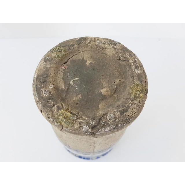 Blue Terracotta Ceramic Vase with Blue and White Flowers For Sale - Image 8 of 11