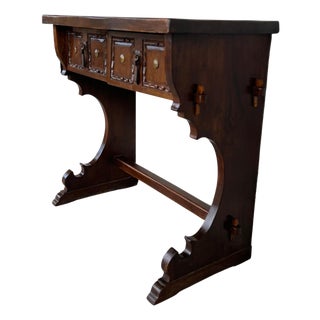 Early 20th Century Spanish Colonial Narrow Console Table with Two Drawers with Iron Hardware For Sale