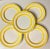As bright as the California sunshine, these vintage salad plates feature two thick yellow outer rings on a creamy white...