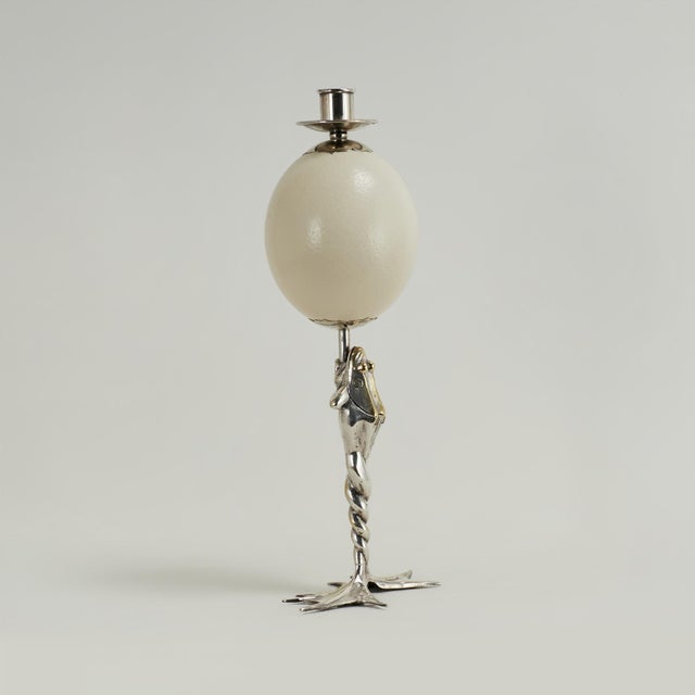 Pair of Mid Century Silver Plate Ostrich Egg and Frog Candlesticks by Antony Redmile For Sale In West Palm - Image 6 of 15