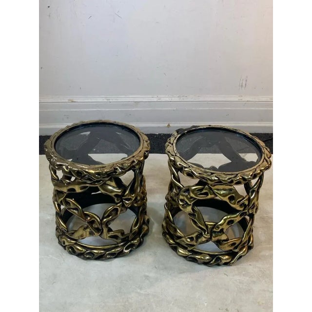 Modern 1980s Modernist Gold Taffy Resin Tables in the Manner of Tony Duquette - A Pair For Sale - Image 3 of 9