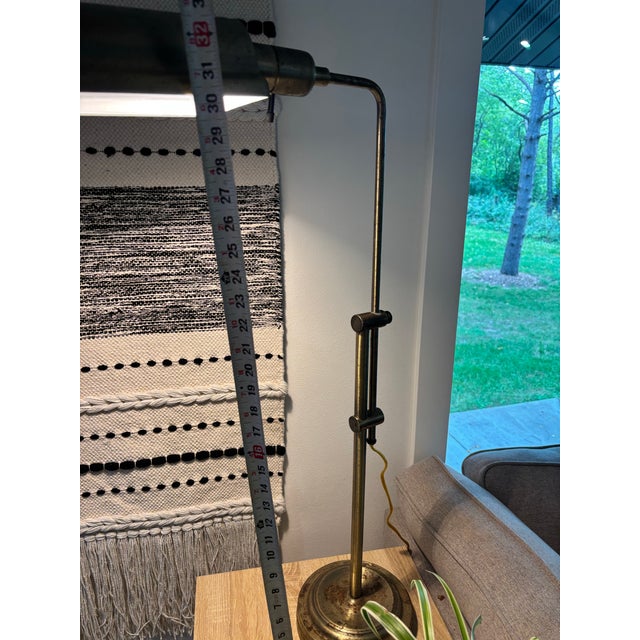 Vintage Adjustable Brass Pharmacy Floor Lamp With Patinated Finish For Sale - Image 11 of 12