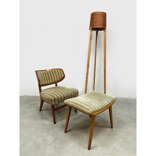 Set of Vintage Wingback Easy Chair with Ottoman by Herta-Maria Witzemann Schörle and Gölz Stuttgart, 1950s For Sale - Image 3 of 7