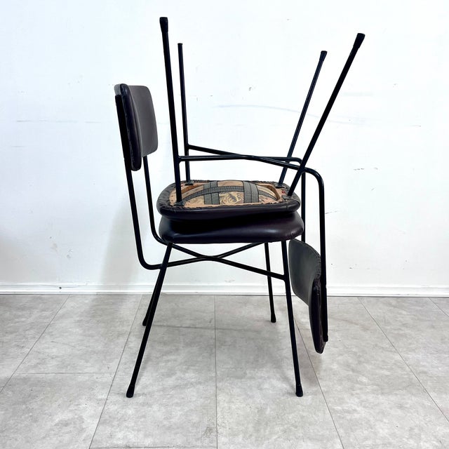 Mid-Century Modern Mid-Century Metal and Brown Skai Chairs, Italy, 1950s, Set of 4 For Sale - Image 3 of 7