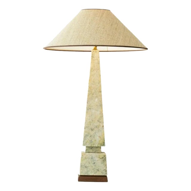 Marble Table Lamp with Beige Silk Lampshade attributed to R. Houben, 1970s For Sale