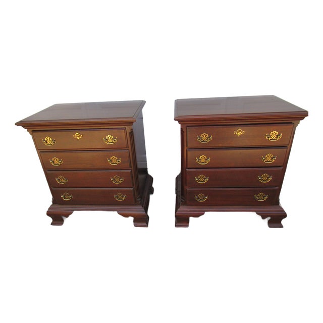 Pair James Sterling Mahogany Nightstands Tables Designer Bachelors Chest For Sale
