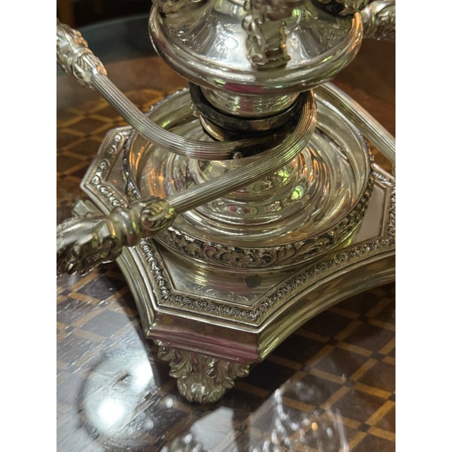Mid 20th Century Antique Silver-Plated and Cut-Crystal Epergne Center Piece For Sale - Image 10 of 14