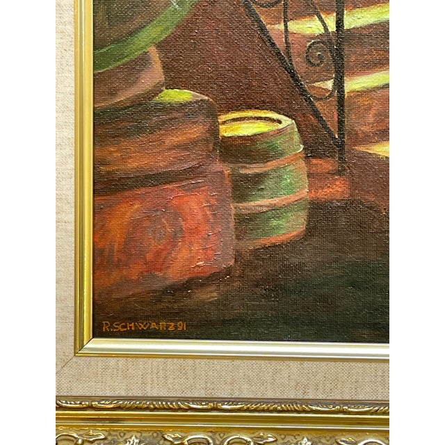 "Monk in the Wine Cellar" — Framed Oil Genre Painting, 1991 Purchased from the estate of the artist. The scene belongs to...