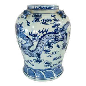 Late 20th Century Chinoiserie Blue and White Decorative Vase