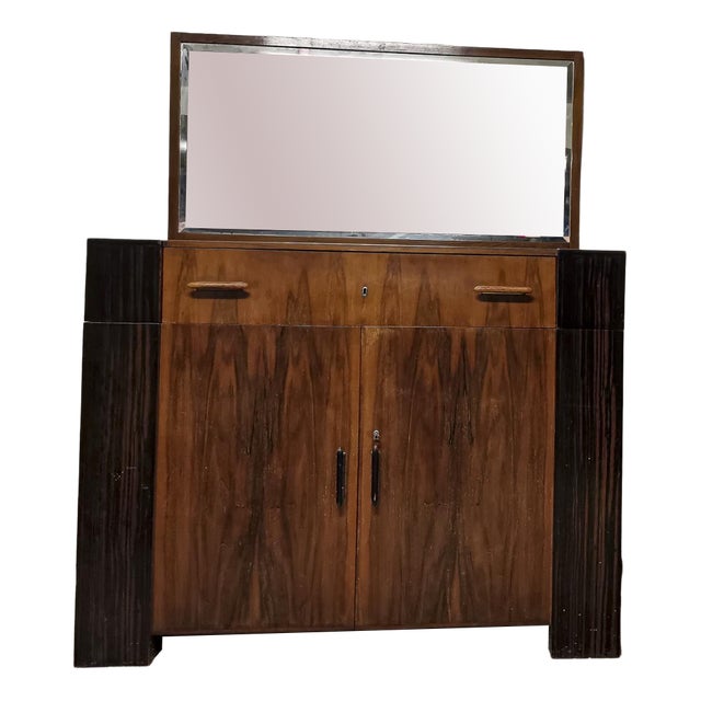 Art Deco Italian Marble Top Sideboard with Mirror For Sale