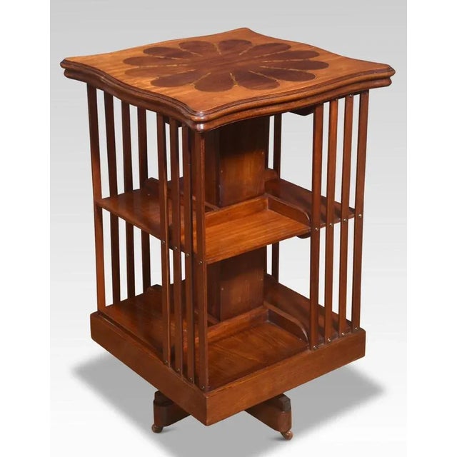 Wood Mahogany Inlaid Revolving Bookcase, 1890s For Sale - Image 7 of 8