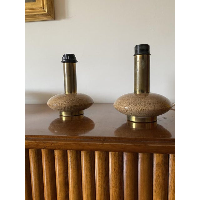 Hollywood Regency Pink Granite and Brass Table Lamps, Italy, 1970s, Set of 2 For Sale - Image 10 of 18