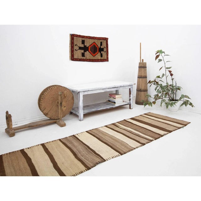 Vintage Brown Wool Kilim Runner For Sale In Los Angeles - Image 6 of 7