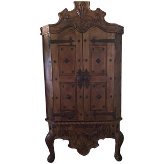 Hand-Carved Mesquite Wood Mexican Armoire For Sale