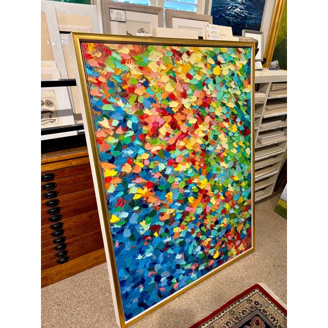 Large Colorful Abstract Painting on Canvas – Textured Palette Knife Contemporary Art – Framed 36 X 48 For Sale - Image 4 of 9