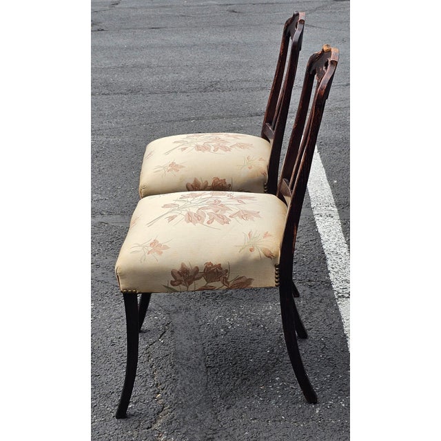 1900 - 1909 Pair of Edwardian Stained Oak and Upholstered Side Chairs, Circa 1900s For Sale - Image 5 of 10