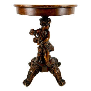 Antique Wooden Carved Cherub Bacchus Side Table, 1890s For Sale