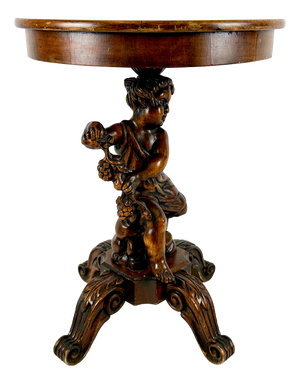 Antique Wooden Carved Cherub Bacchus Side Table, 1890s