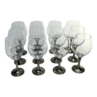 Set of 12 Williams-Sonoma 4” Diameter Pewter Stem Hand-Blown Crystal Wine Goblets For Sale