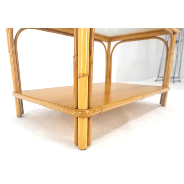 Vintage c1970s Bamboo Rattan Two Tier Rippled Glass Top Rectangle End Side Table For Sale - Image 12 of 12