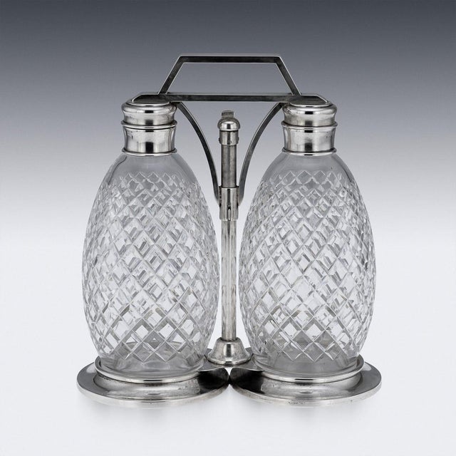 Vintage American Silver and Cut Glass Tantalus from Tiffany & Co, 1920, Set of 2 For Sale - Image 9 of 18