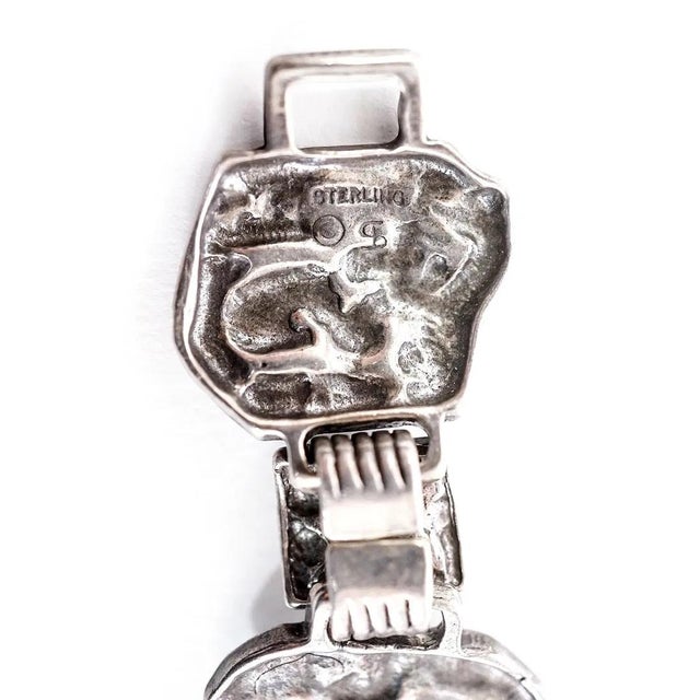 Rustic Late 20th Century Sterling Silver and Turquoise Link Bracelet For Sale - Image 3 of 9