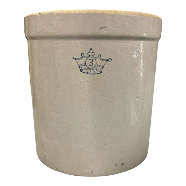 Vintage Robinson Ransbottom 3 Gallon Stoneware Blue Crown Crock For Sale