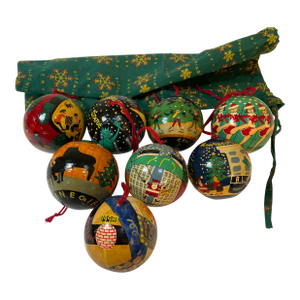 Vintage New York Bloomingdale’s Christmas Tree Ornaments 1998 Set of 8 Hand Painted Balls