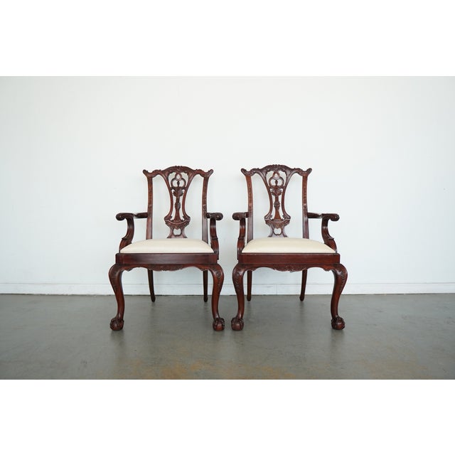 Brown Vintage Maitland Smith Chippendale Armchairs (Set of 4) For Sale - Image 8 of 16