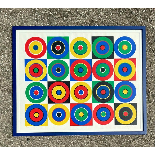 Mid-Century Modern Vintage Boho Original Primary Bullseye Lithograph on Paper For Sale - Image 3 of 7