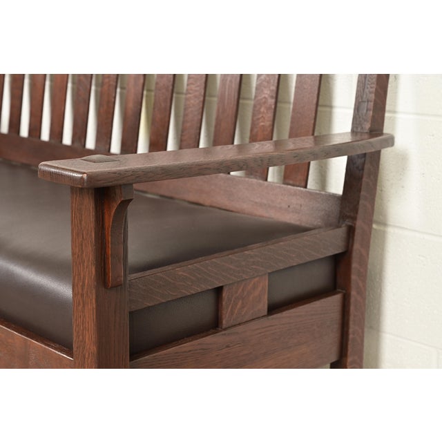 Brown Limbert Antique Mission Oak Arts & Crafts Settle Sofa, Circa 1910 For Sale - Image 8 of 17