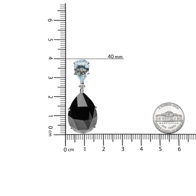 Early 21st Century 18K White Gold 1/5 Cttw Diamond with Pear Cut Sky Blue Topaz and Pear-Cut Black Onyx Gemstone Dangle Earring (G-H Color, SI1-SI2 Clarity) For Sale - Image 5 of 5