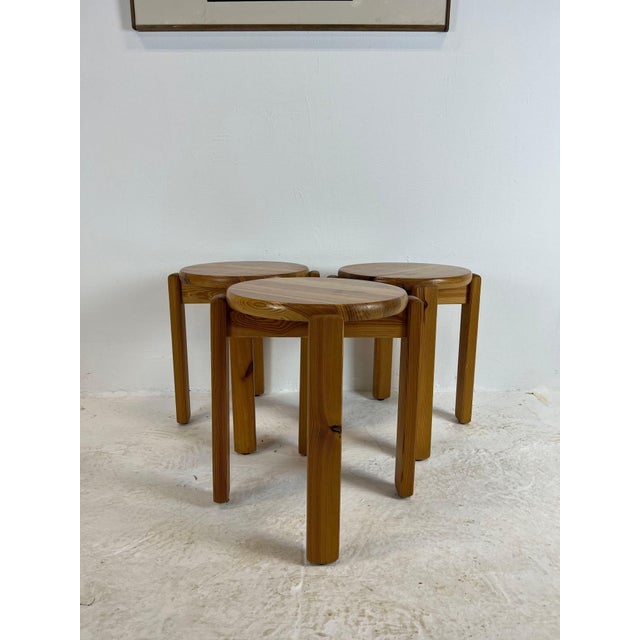 Wood Vintage Pine Stools, 1970s, Set of 3 For Sale - Image 7 of 16