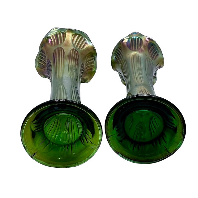 Copper Green Iridescent Glass Swung Vases, England, 1960s, Set of 2 For Sale - Image 8 of 9