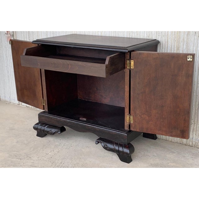Wood Pair of Early 20th Century Modern Front Nightstands with original Hardware For Sale - Image 7 of 18