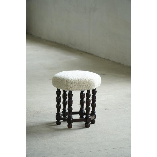 Mid-Century Modern Dark Stained Wood Stool, 1950s For Sale - Image 4 of 12