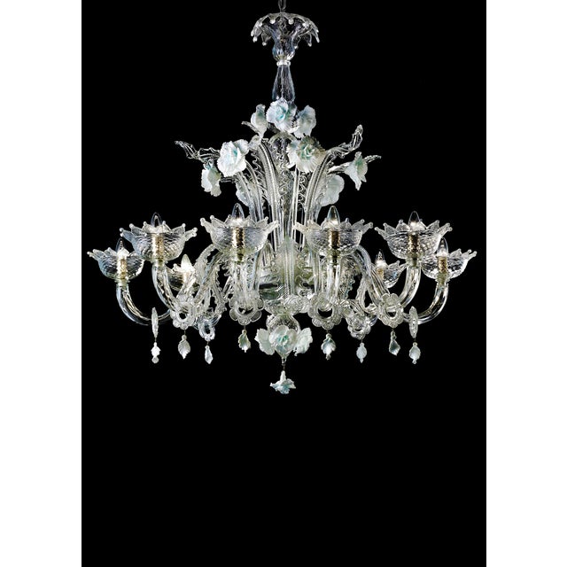 Glass Venetian Romantic Floral Transparent and White Murano Glass Chandelier For Sale - Image 7 of 7