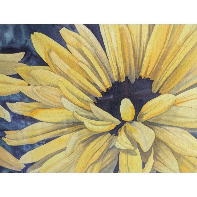 Yellow 1980s Woodward Payne (B. 1935) Original Framed Watercolor of Black Eyed Susan Flowers For Sale - Image 8 of 11