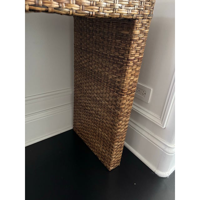 Farmhouse Coastal Rattan Console Table For Sale - Image 9 of 11