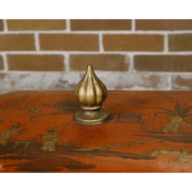 Red 19th Century English Victorian Red Lacquer Cellarettes with Chinoiseries - a Pair For Sale - Image 8 of 12