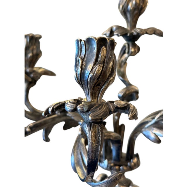 Metal Pair of 19th Century French Silver-Plated Bronze Candelabras For Sale - Image 7 of 8