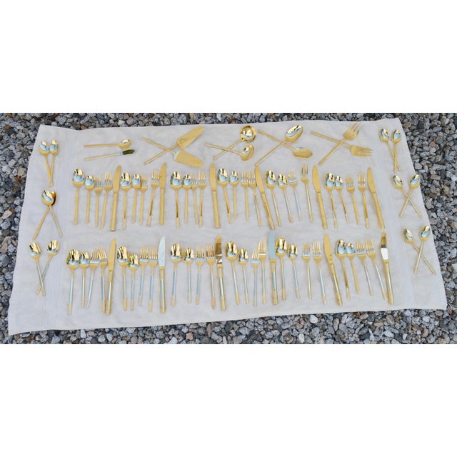 Contemporary Modern Flatware Stainless Steel Gold Tone Korea 82 Piece Collection For Sale - Image 4 of 18