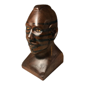 Rare Vintage Hand Carved Wooden Bust of a Native American Tribal Man 7.5"