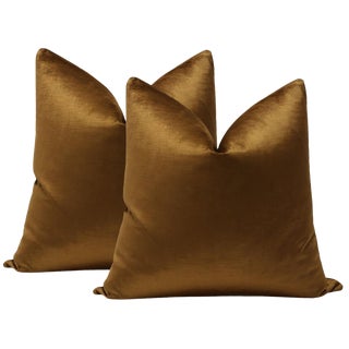22" Cognac Luxe Velvet Pillows - a Pair For Sale