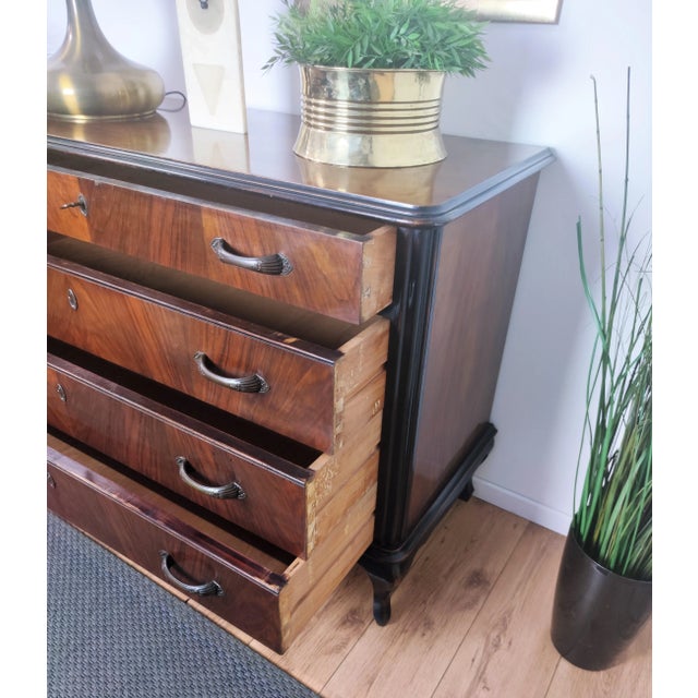 1960s Mid-Century Modern Italian Wood & Brass Chest of 4 Drawers For Sale - Image 5 of 9