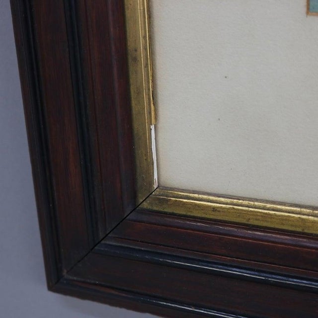 Sky Blue Antique Italian Watercolor Landscape Scene With Ebonized Walnut Frame C1890 For Sale - Image 8 of 13